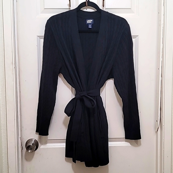 LAND'S END PLUS SIZE WOMEN'S LONG CARDIGAN SWEATER SIZE 1X IN BLACK - Picture 1 of 10